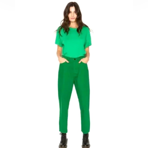 💚SANDRINE ROSE X FREE PEOPLE WIDE LEG PAINTERS JEANS IN SAPIN GREEN 28 - Picture 1 of 5